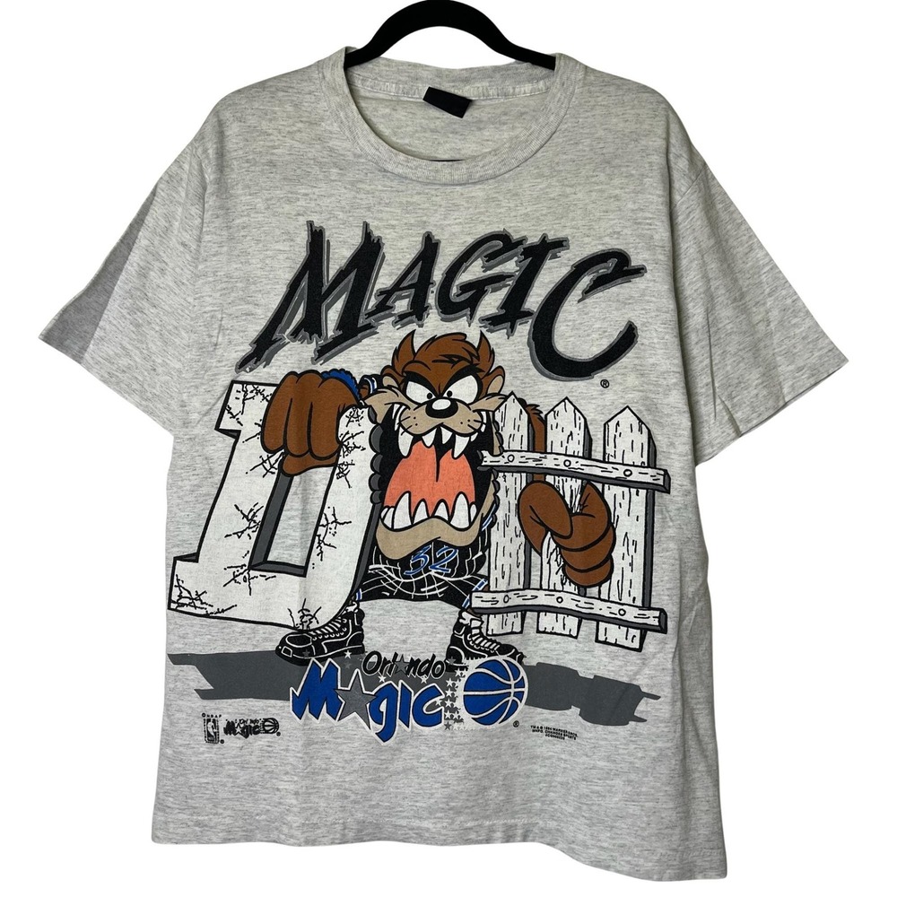 Vintage 90s Orlando Magic NBA Basketball Looney Tunes Taz DEFENCE T-Shirt Sz L